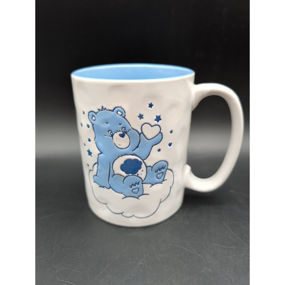 Care Bears Blue Grumpy Bear Embossed Ceramic Coffee Tea Mug Cup 17oz Cloud Stars
